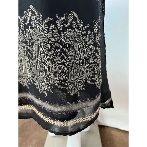 Vintage Black Midi Skirt sz 10 With Paisley & Floral Print Side Slit Button Clo - Picture 10 of 15